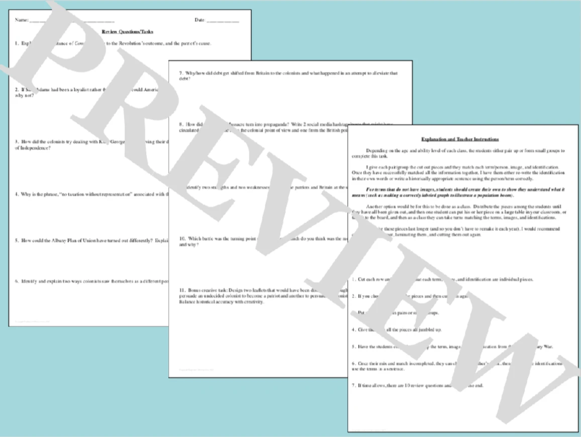 Revolutionary War Vocabulary Match-Up worksheet for fifth graders to enhance their understanding of historical terms