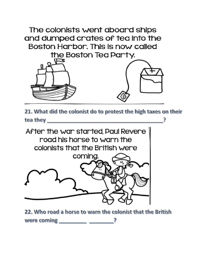 Revolutionary War Vocabulary Match-Up worksheet for fifth graders learning key terms from the era