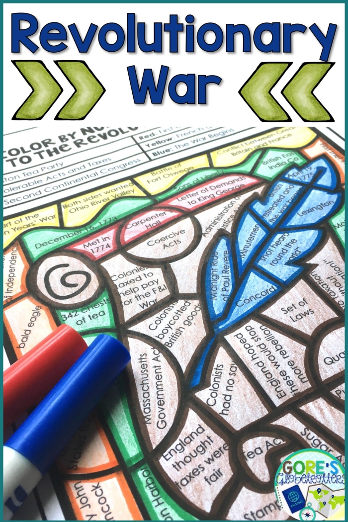 Revolutionary War Vocabulary Match-Up worksheet designed for fifth graders