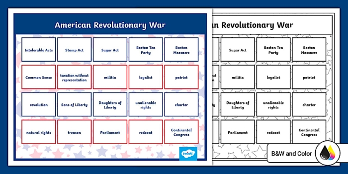 Revolutionary War Vocabulary Match-Up worksheet for fifth graders to enhance their understanding of key historical terms