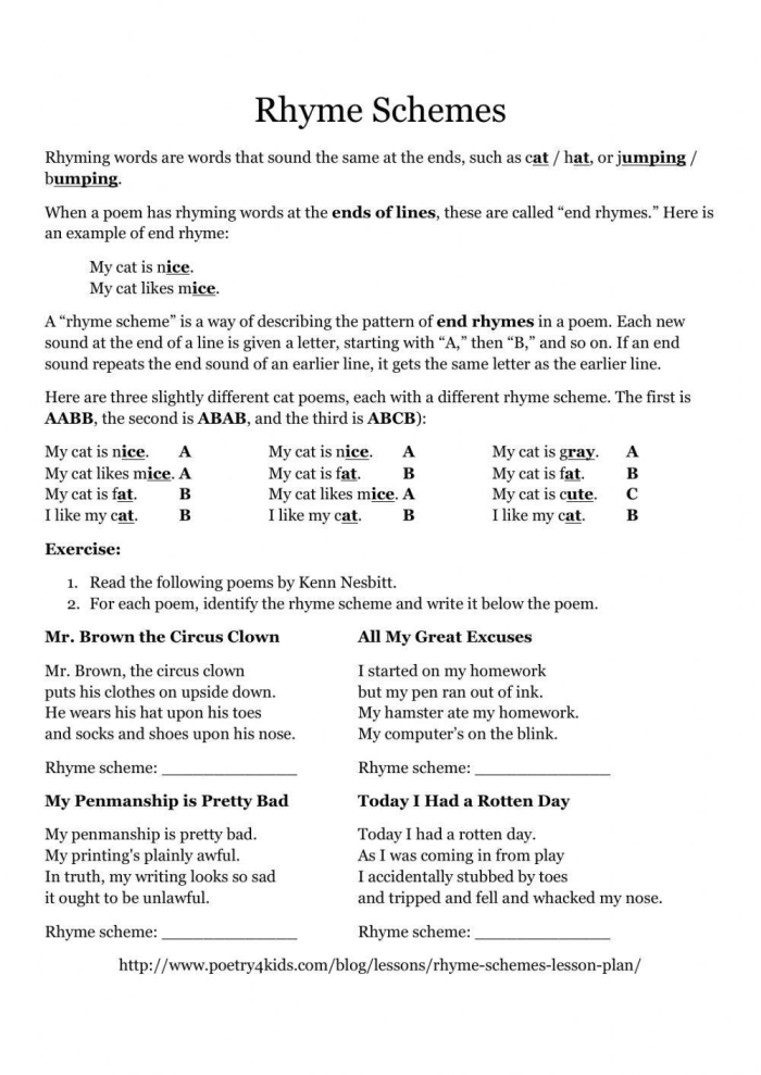 Rhyme scheme practice using Kipling’s If poem worksheet for fifth graders Fifth grade worksheet for identifying rhyme schemes in the poem If by Rudyard Kipling