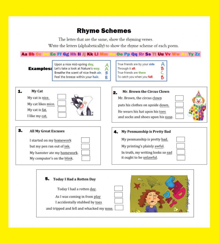 Rhyme scheme practice using Kipling's If poem for fifth graders, worksheet image 8 Fifth-grade worksheet for identifying rhyme schemes in the poem If by Rudyard Kipling