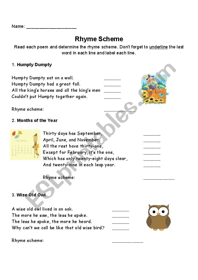 Rhyme scheme practice with Rudyard Kipling's If poem worksheet number 13 Fifth grade worksheet for identifying rhyme schemes in Kipling's poem If