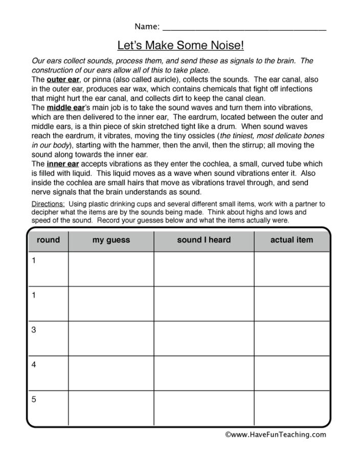 Grade 5 geometry worksheet about what sound is and how it travels through vibrations Fifth grade worksheet explaining how vibrations cause sound in particles