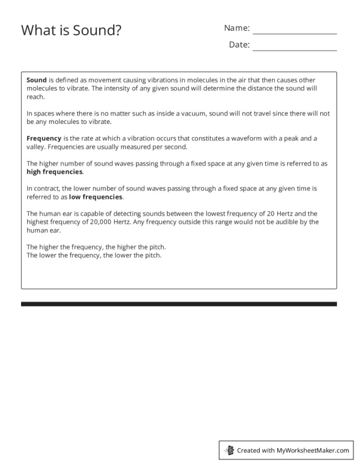 What is Sound worksheet for a fifth grade geometry lesson on vibrations and sound generation Fifth grade worksheet explaining sound vibrations and particle movement