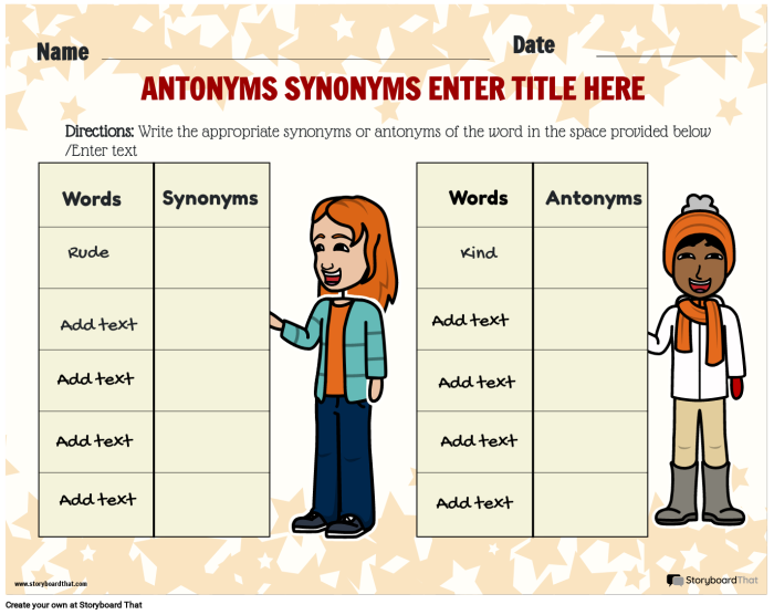 Kids having fun while identifying synonyms and antonyms in a worksheet