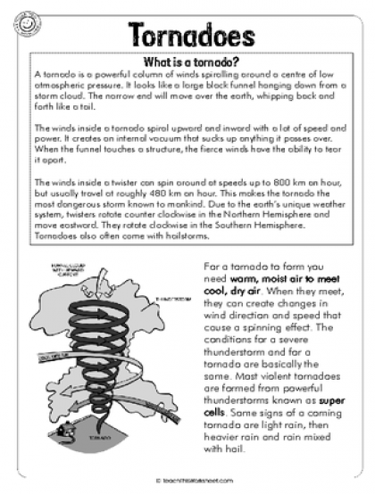 Fifteenth Tornado Fill-In-the-Blank worksheet for fifth grade science on measurement