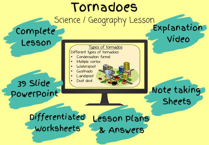 Fifth grade science worksheet with fill-in-the-blank questions about tornadoes