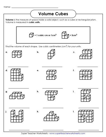 Worksheet on calculating the volume of rectangular prisms using cubic units for fifth graders