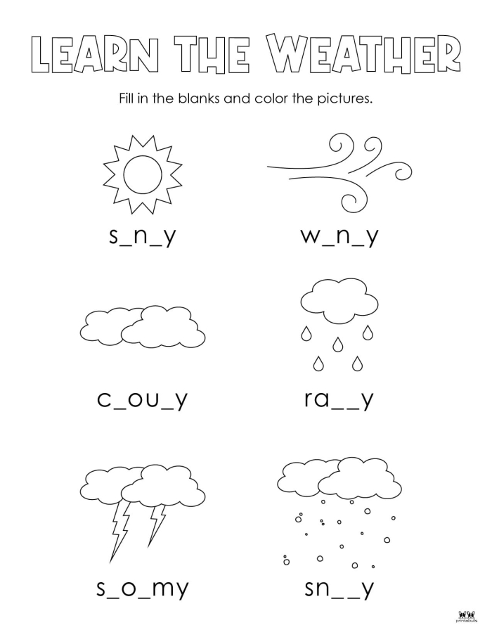 Visual representation of weather event consequences on a Life Science worksheet for grade five, image 15 Fifth grade students completing a Weather Effects worksheet illustrating storm impacts with flow charts