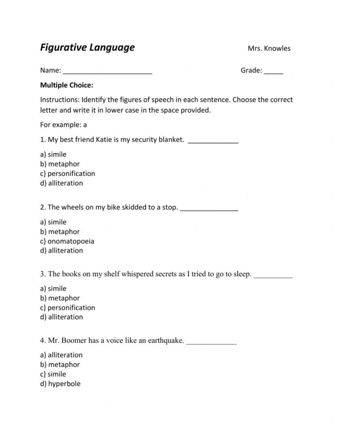 Educational worksheet for understanding figurative language concepts in an EL Support lesson Glossary of figurative language terms for second-grade students in Earth and Space Science