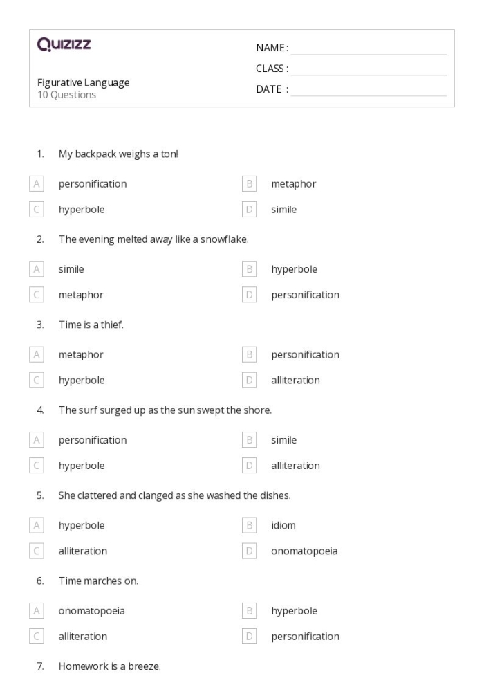 Figurative Language Worksheet for EL Support Lesson Plan Glossary of figurative language terms for second graders in Earth and Space Science