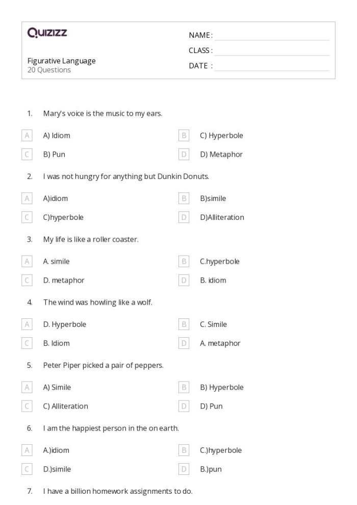 Illustration of a glossary designed for the EL Support Lesson Plan on figurative language Glossary worksheet focusing on figurative language for second graders in Earth and Space Science