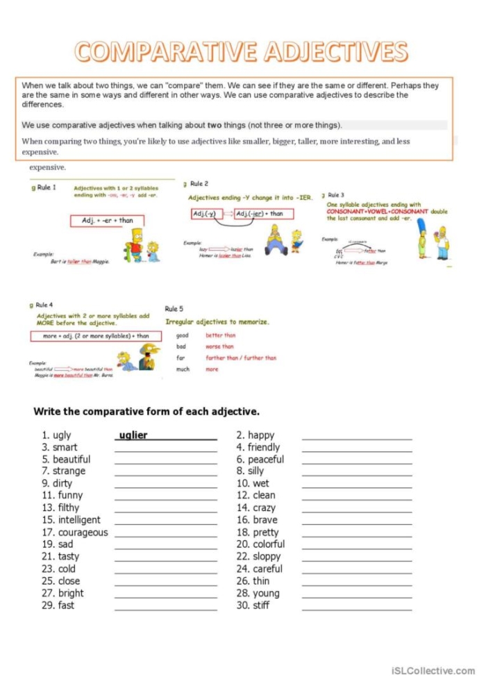 Third grade grammar worksheet focusing on transforming adjectives into their comparative forms Fill in the Blank worksheet for comparative adjectives aimed at third graders