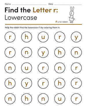 Mixed Operations worksheet for Pre-K Students searching for lowercase r's alongside a playful rabbit in this engaging worksheet. Fun and educational lowercase r recognition activity for Pre-K learners.
