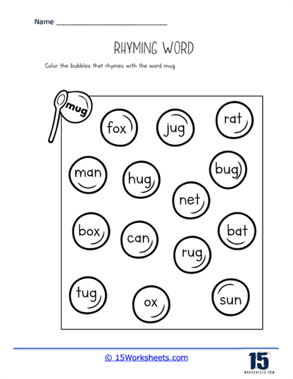 Find That Rhyme phonics worksheet for young learners Worksheet for first graders focusing on finding rhyming pairs with common words