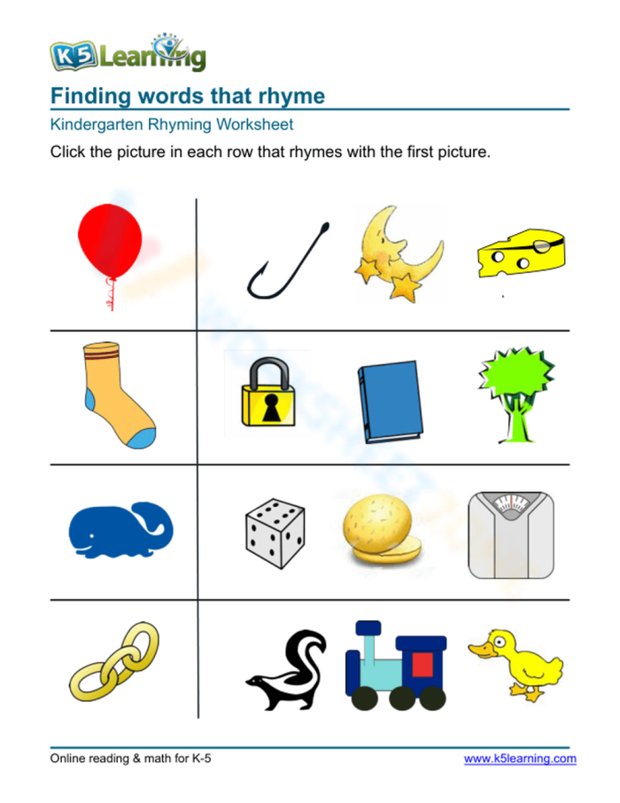 Find That Rhyme worksheet for first grade phonics practice Worksheet featuring first graders identifying rhyming pairs with common words