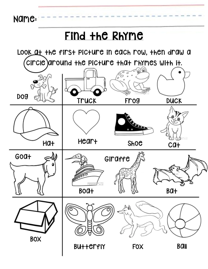 Writing worksheet for First Grade First grade students engaging with the Find That Rhyme worksheet, identifying rhyming pairs. Phonics activity for young learners to enhance their writing skills.