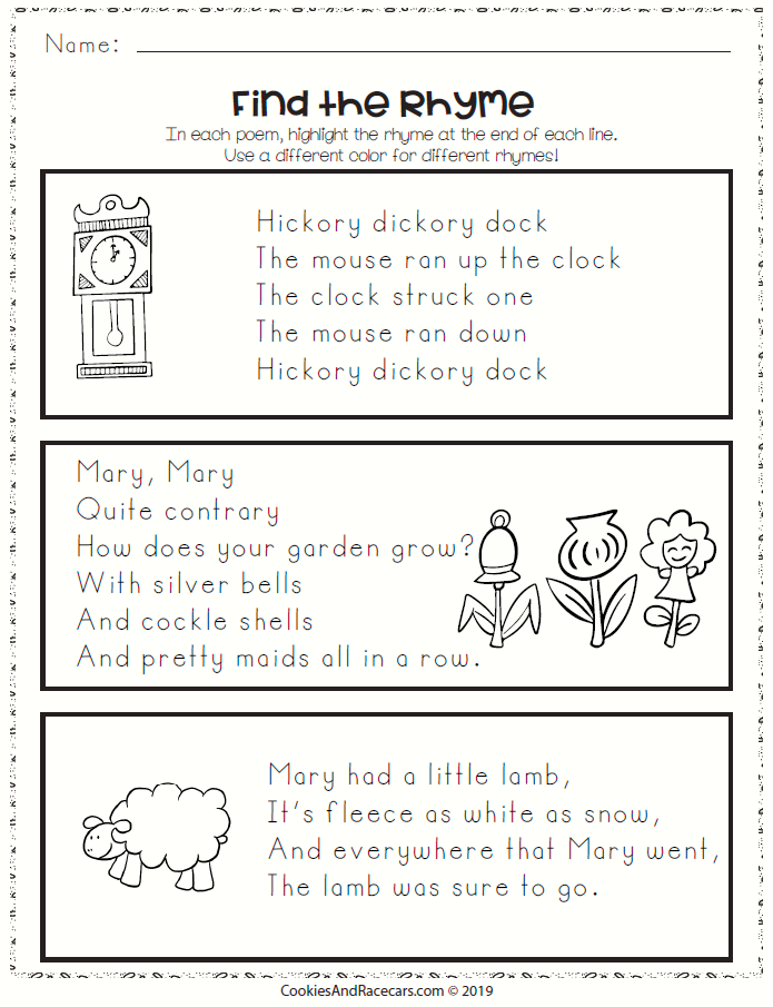 Writing worksheet for First Grade First grade students engaging with the Find That Rhyme worksheet, identifying rhyming pairs. A phonics activity designed to enhance rhyming skills in young learners.