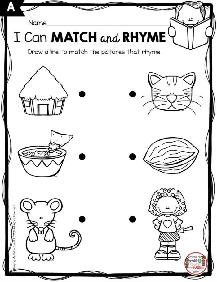Writing worksheet for First Grade First grade students identifying rhyming pairs on a phonics worksheet. Find That Rhyme worksheet for enhancing early writing skills.