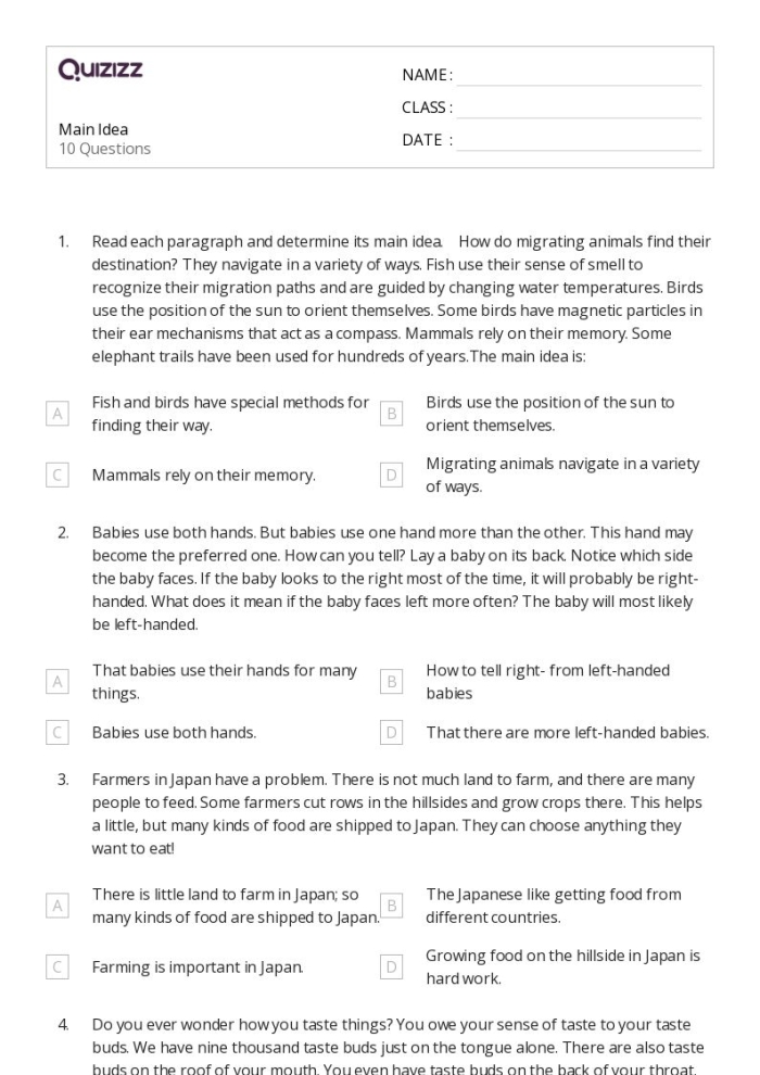 Worksheet for 2nd graders exploring topics and main ideas in nonfiction texts