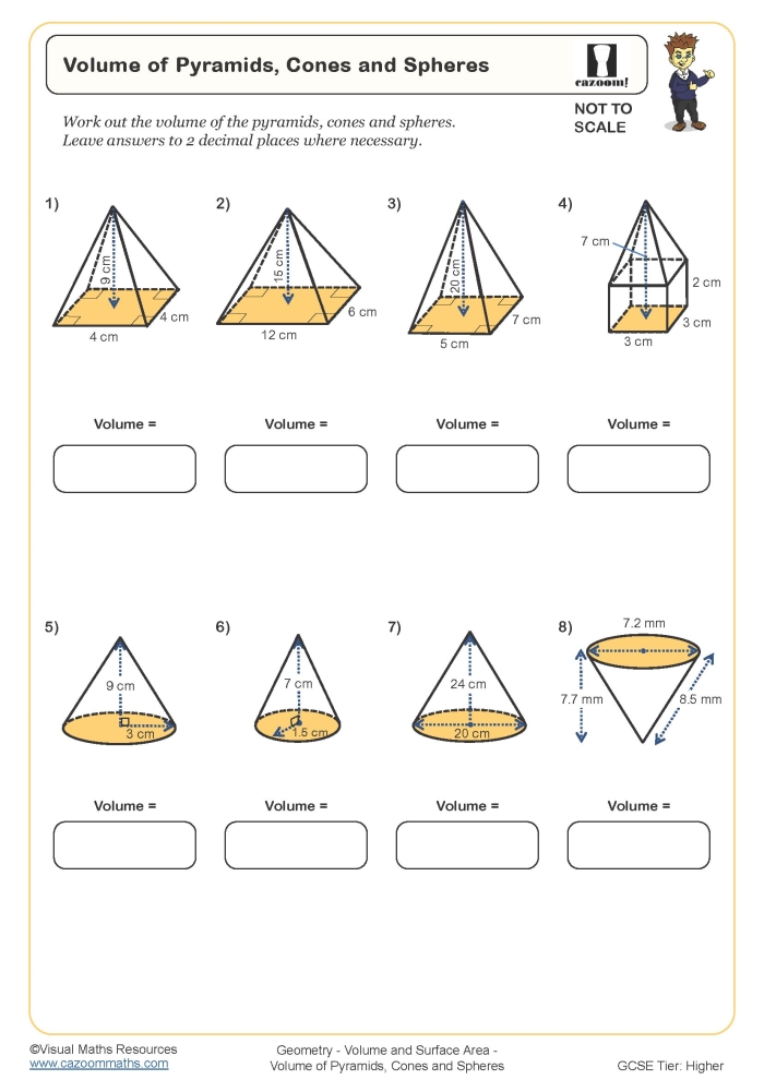 Eighth-grade geometry worksheet focused on finding the volume of spheres Worksheet for practicing the volume of spheres aimed at eighth-grade students