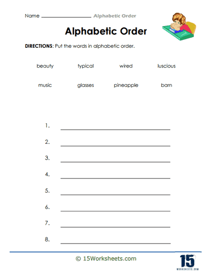 Engaging ABC Order practice worksheet for young learners Colorful worksheet for first graders to practice alphabetizing letters in ABC order