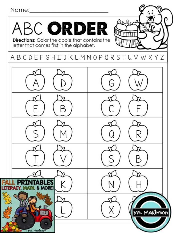 Engaging ABC order practice worksheet for young learners Colorful worksheet for first graders to practice ABC order skills
