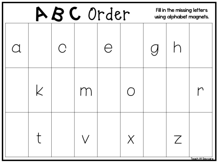 Engaging printable worksheet for testing A-B-C order proficiency in young learners Colorful Practice ABC Order! worksheet for first graders to enhance their alphabet skills