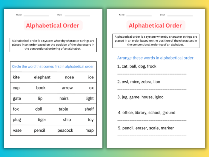Fun and engaging printable to enhance alphabet skills in young learners First grade worksheet for practicing ABC order with colorful letters
