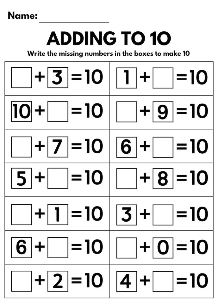 Worksheet for adding 10 to two-digit numbers designed for first graders