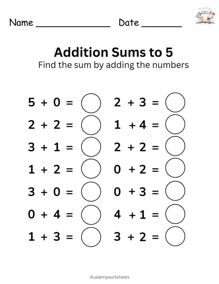 First Grade worksheet focused on adding five to numbers up to ten for reading practice