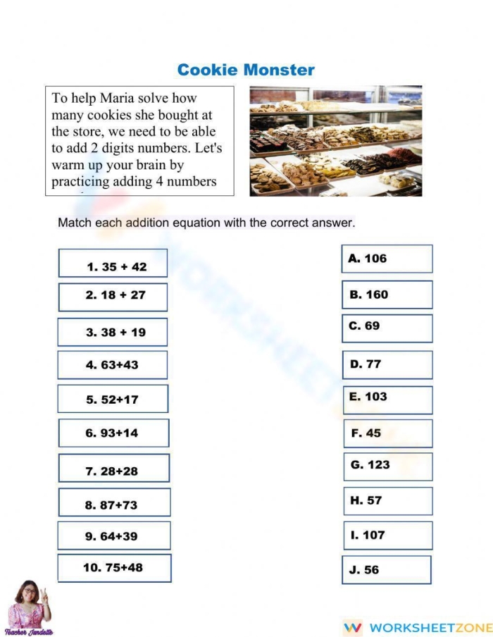 Adding 4 Within 10 Practice Sheet for Grade 1 First grade addition worksheet showing practice problems for adding the number 4 to single digit numbers
