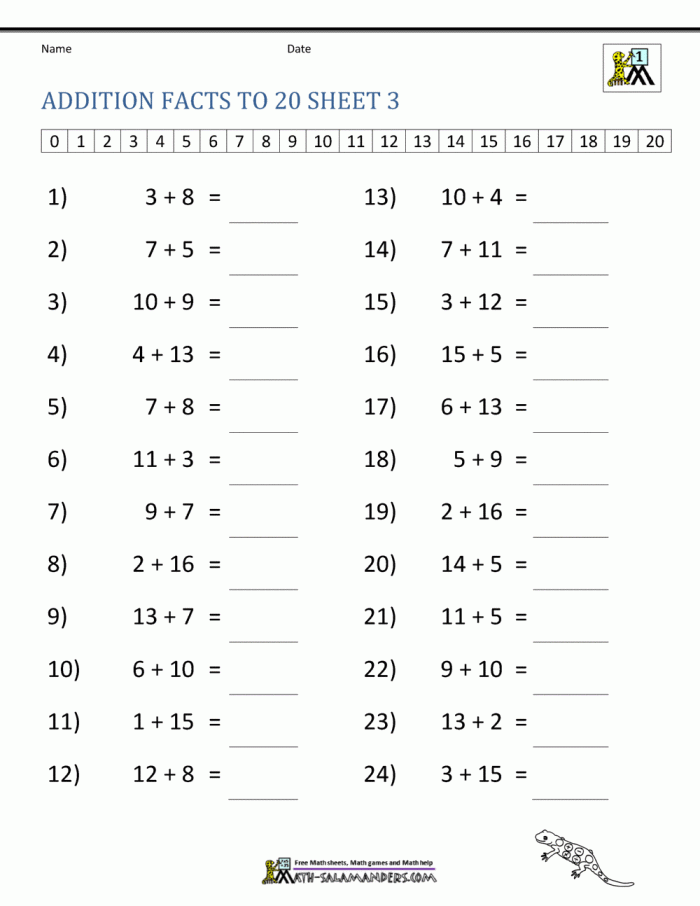 Addition to 20 worksheet focused on solving simple sums for young learners, image 9 First Grade Time and Money worksheet with addition problems up to 20 for practice