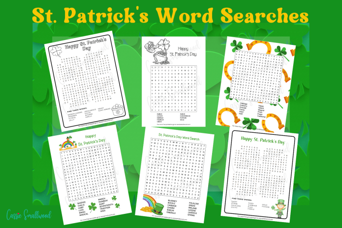 First grade student solving St. Patrick's Day addition word problems with leprechaun and shamrock illustrations