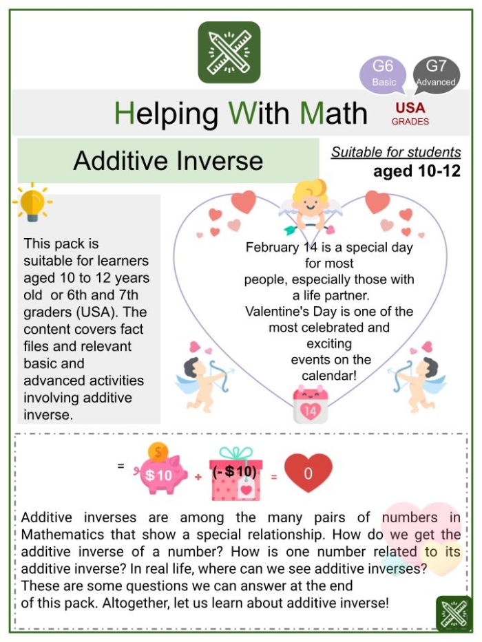 Additive Inverse Practice worksheet for young learners to explore addition and subtraction concepts First Grade worksheet showing addition problems focused on additive inverse practice