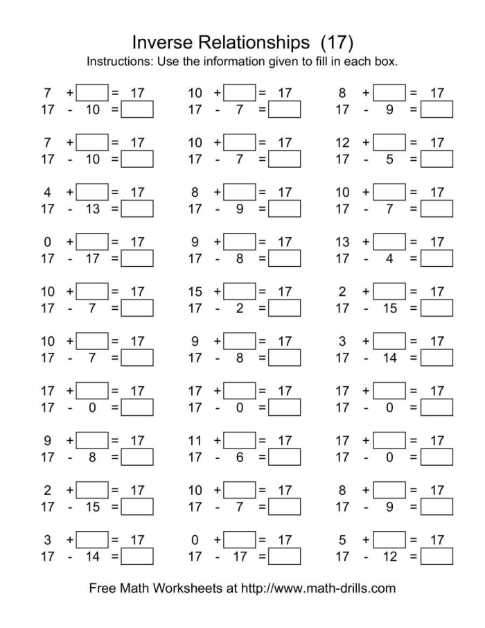 Additive inverse exercise for young learners on worksheet number 21 First grade student completing an additive inverse practice worksheet with addition problems