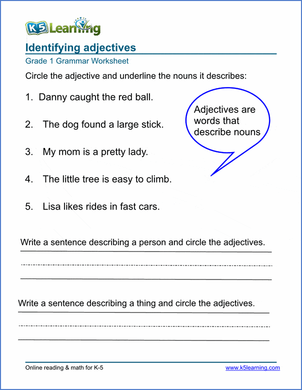 Worksheet featuring various images for identifying adjectives