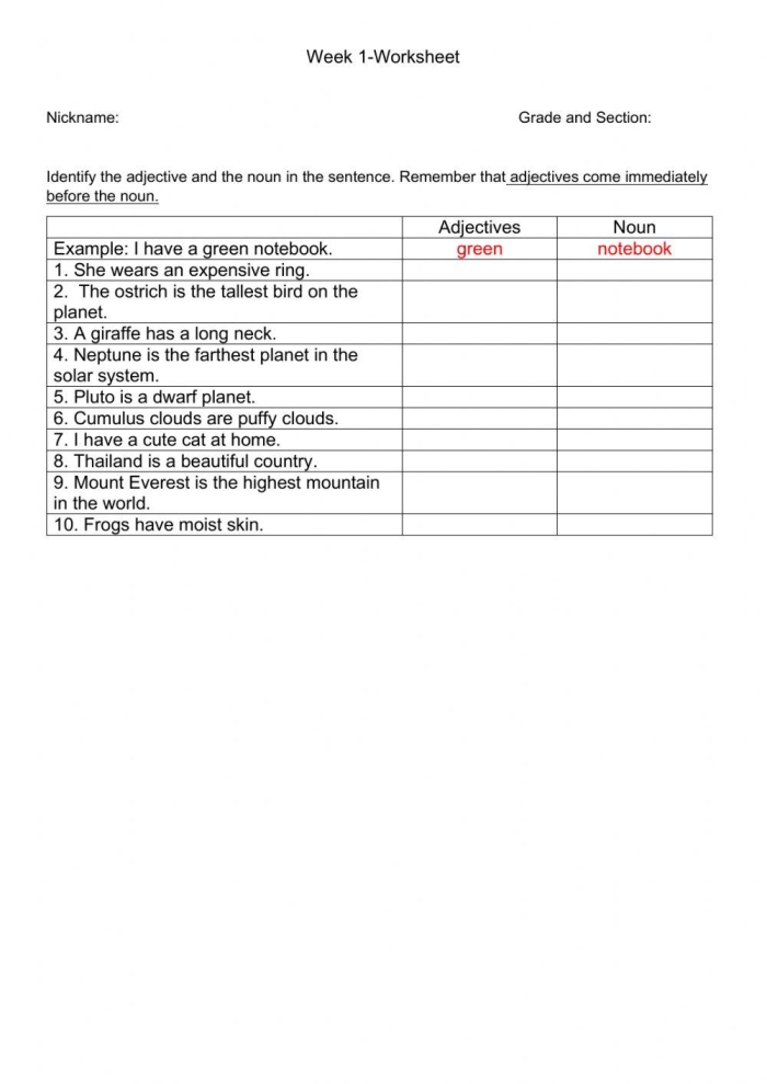 Identify adjectives in this engaging worksheet image for first graders