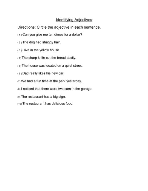 Worksheet featuring colorful images for identifying adjectives