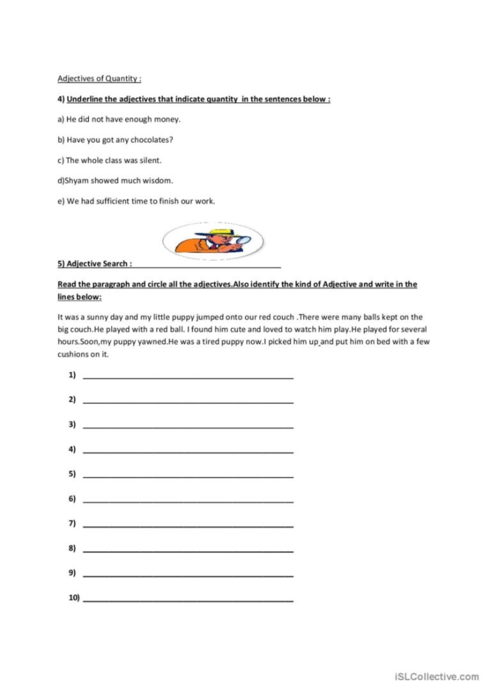 Worksheet image for identifying adjectives in pictures for first graders