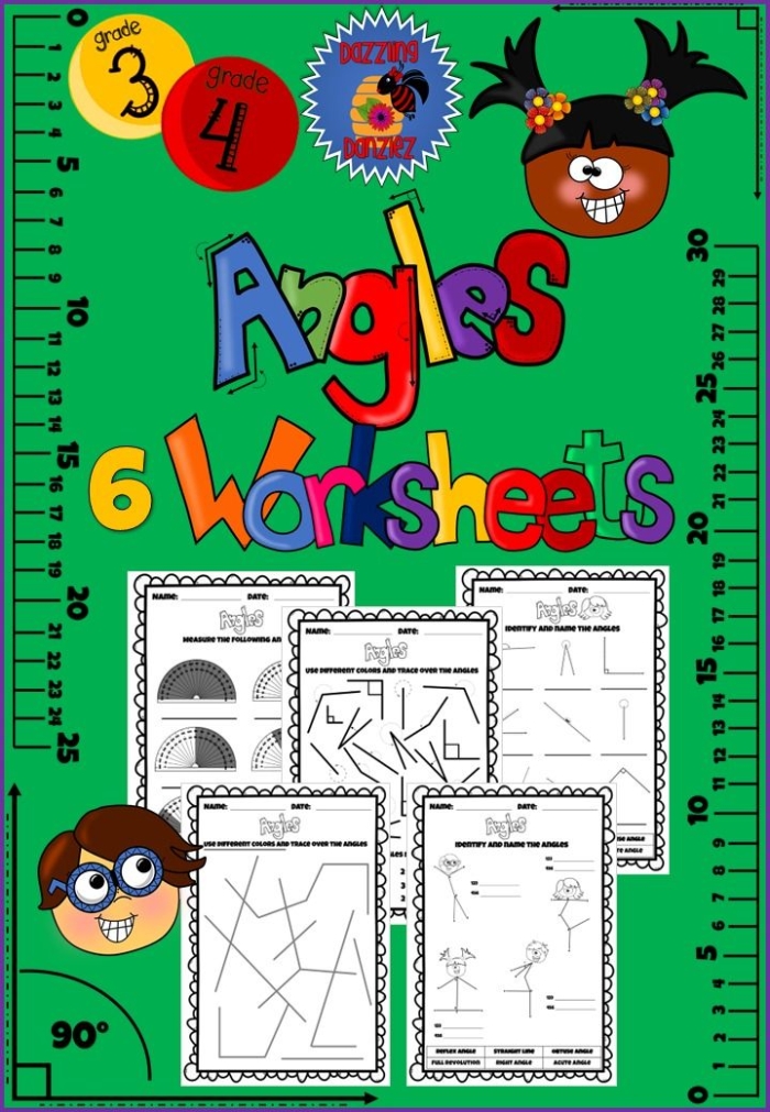 Let's See Those Angles worksheet for identifying and sorting shapes by angles, image 13 First Grade worksheet page showing various shapes for counting angles in Let's See Those Angles activity