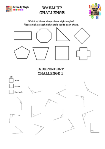 Let's See Those Angles worksheet focusing on identifying and sorting shapes by angles, image 14 First Grade worksheet page showing colorful shapes for counting angles in Let's See Those Angles activity