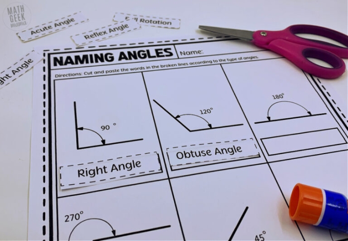 Explore angles with this fun Let's See Those Angles! worksheet for young learners First Grade worksheet page showing various shapes for identifying and counting angles