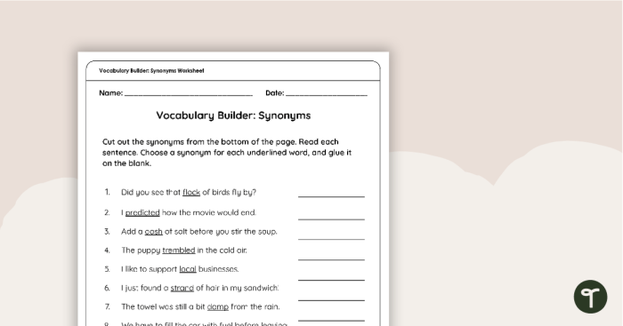 First Grade vocabulary worksheet matching words with their antonyms to enhance language skills