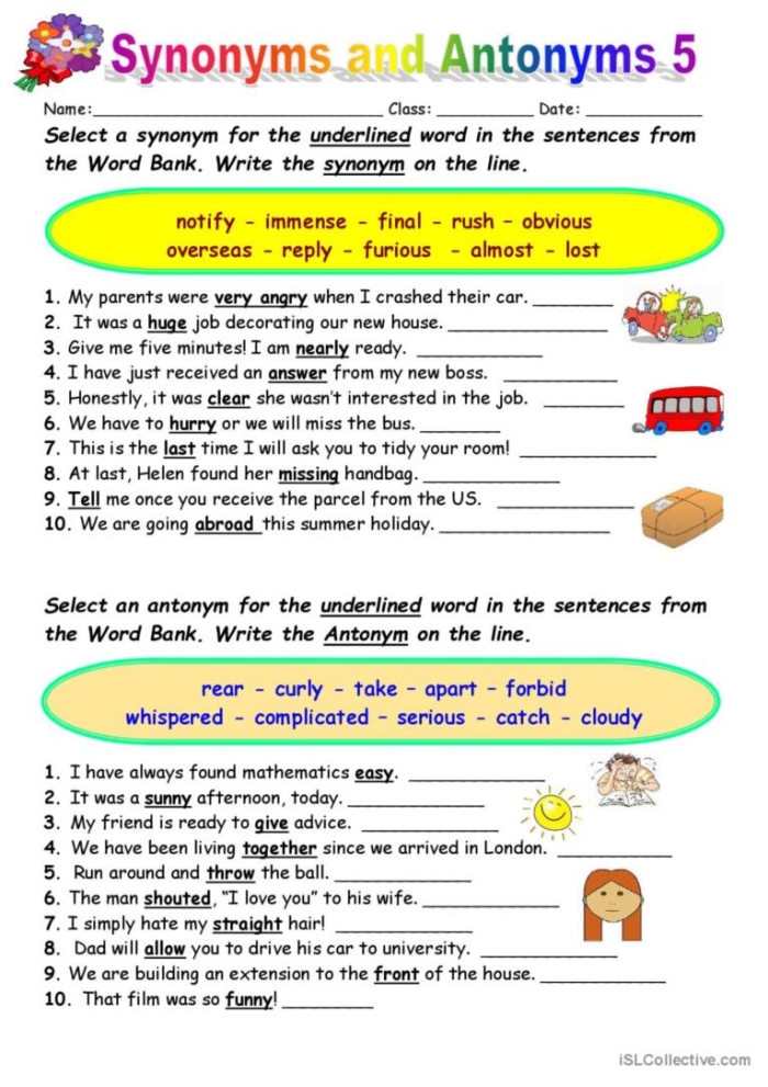 First grade students matching words with their antonyms on a vocabulary worksheet