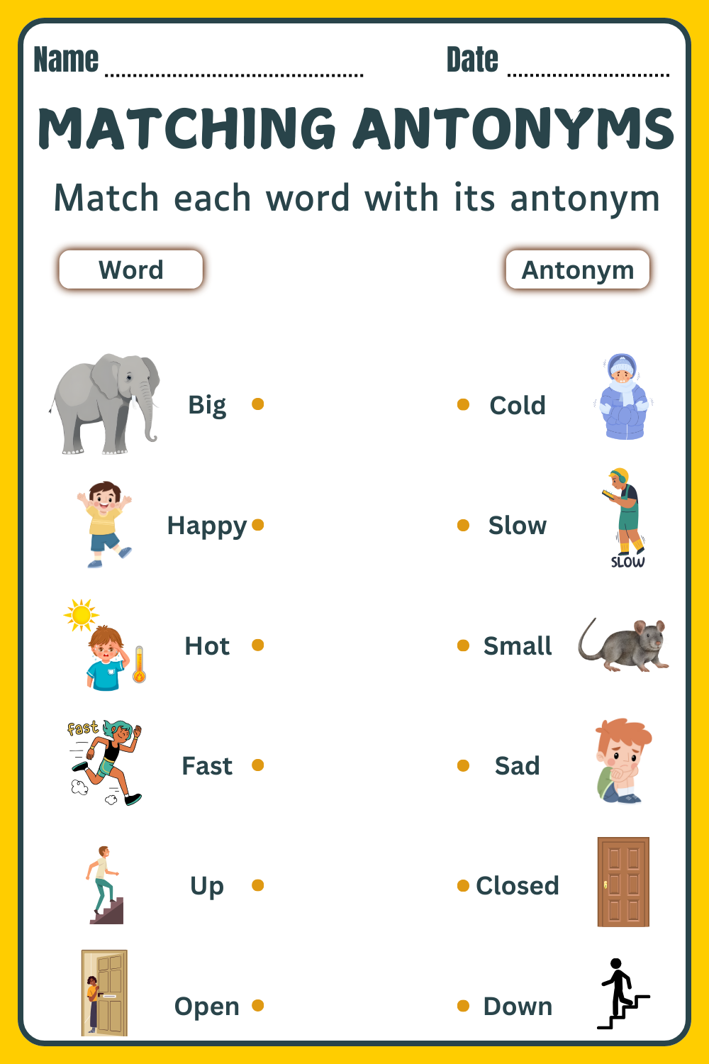 First Grade vocabulary worksheet focused on matching antonyms to enhance reading skills