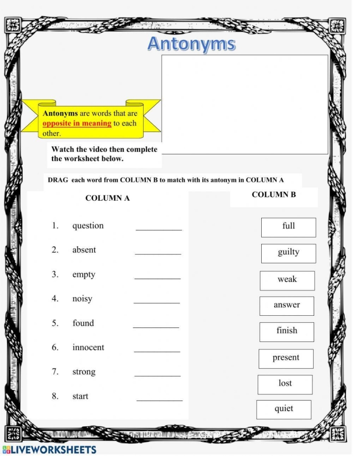 First grade students working on a vocabulary builder antonyms worksheet to enhance their reading skills