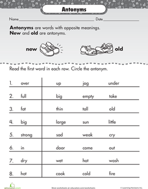 First Grade Vocabulary Builder worksheet focusing on antonyms to enhance language skills