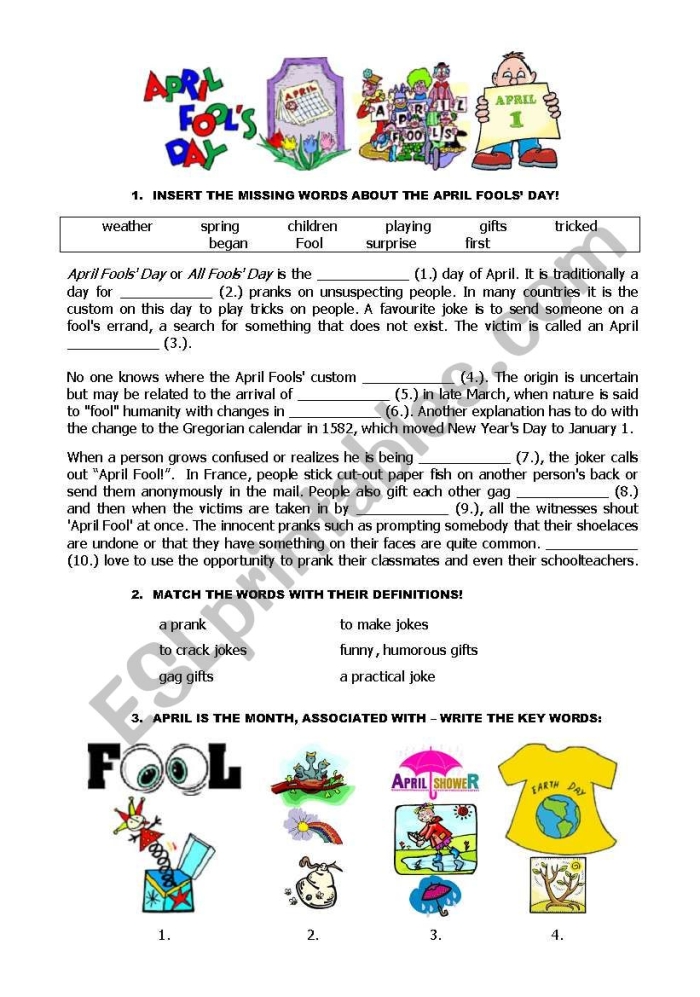 First grade students enjoy a silly April Fools' Day word search puzzle with wacky hidden words to find